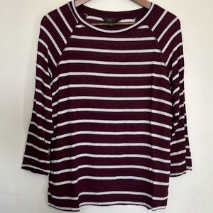 MIX By 41 Hawthorn 3/4 length sleeve burgundy and white stripe blouse women’s M